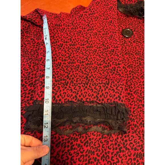 Kim Rogers Red Black Animal Print Swing Jacket Lace Trim • Size 3X-Oversized L - Picture 2 of 7
